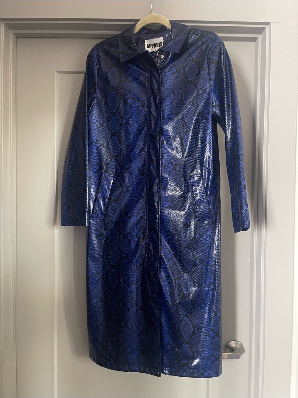 APPARIS Blue Snake-Print Long Sleeve Coat Dress